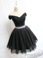 Black Tulle Off Shoulder Short Prom Dress, Black Homecoming Dresses