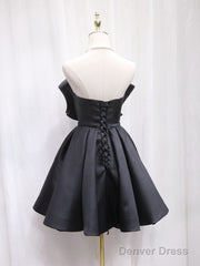 Black Tulle Satin Short Prom Dress, Black Homecoming Dress