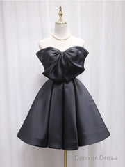 Black Tulle Satin Short Prom Dress, Black Homecoming Dress