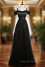 Black Tulle Satin Spaghetti Straps Prom Dresses