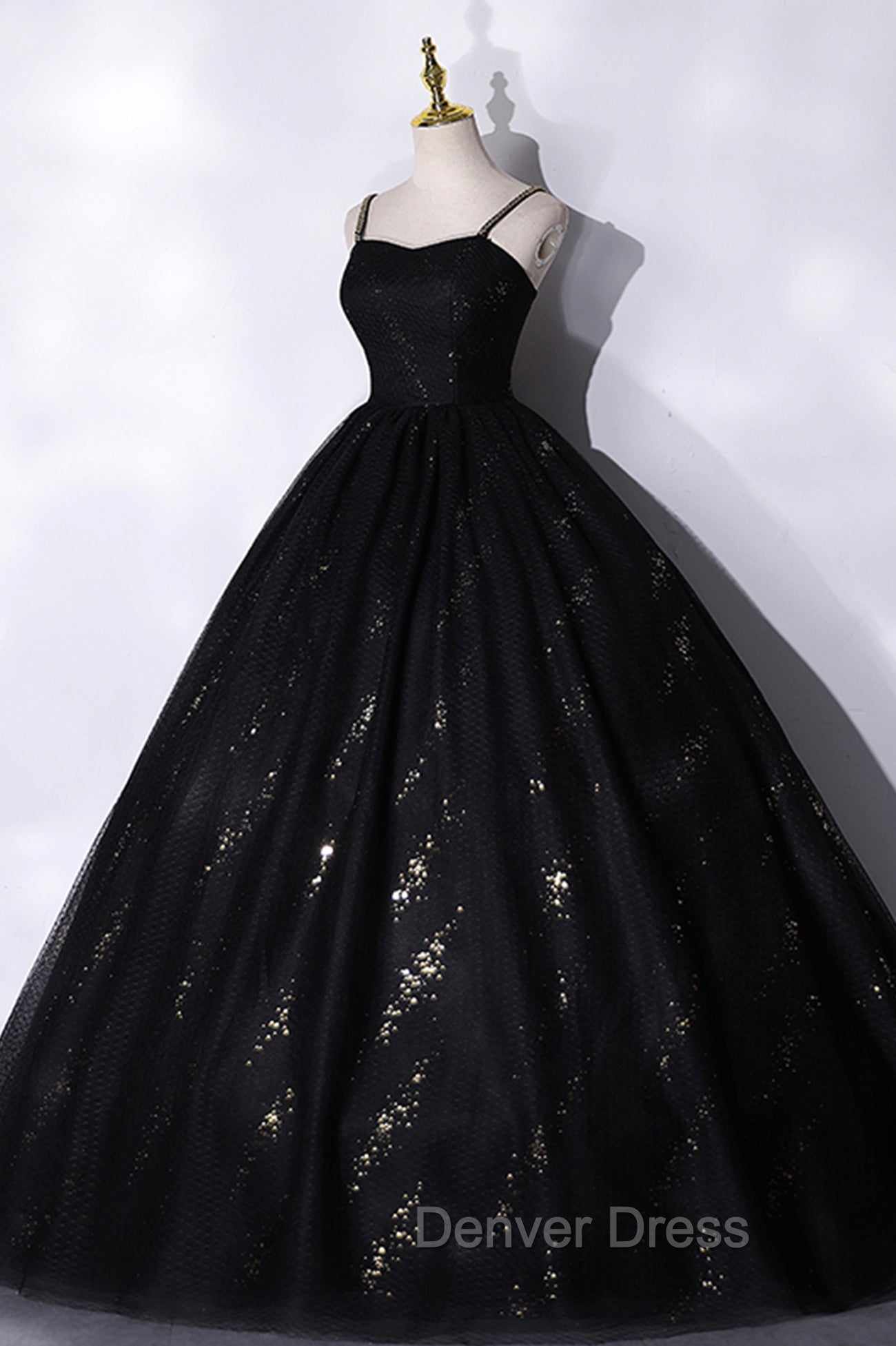 Black Tulle Sequins Long Prom Dresses, Black Spaghetti Straps Evening Dresses Secondary image