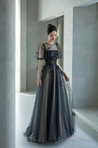 Black Tulle Sequins Long Prom Dress, Lovely A-Line Evening Party Dress