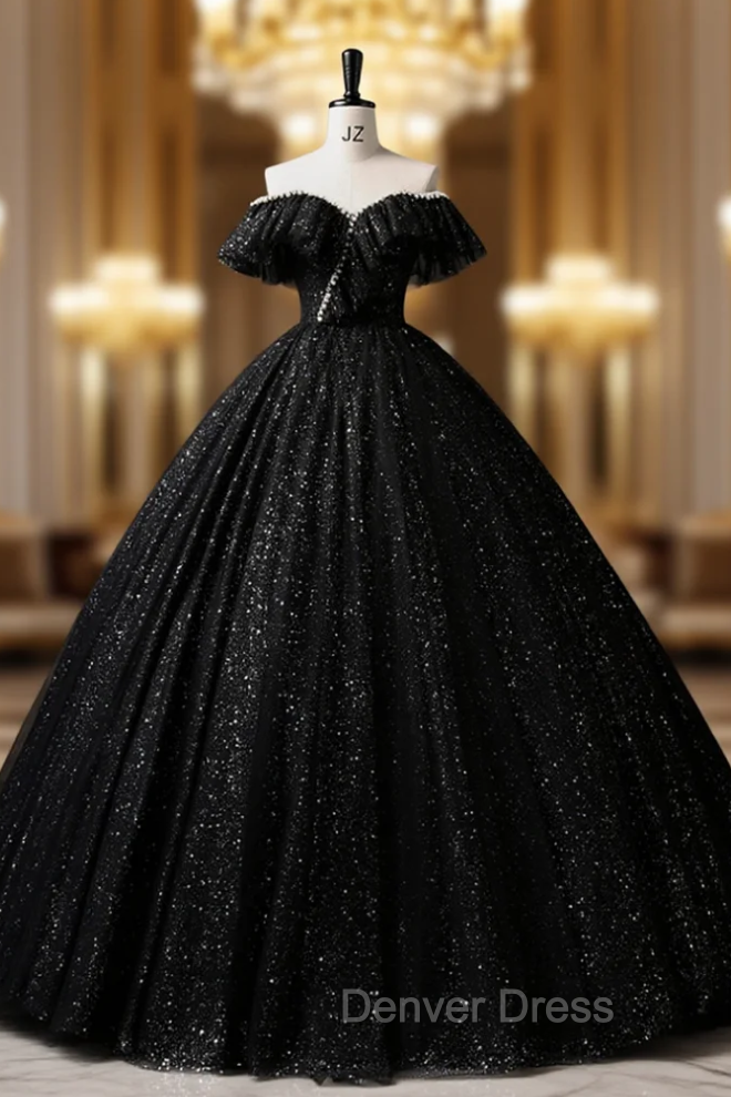 Black Tulle Sequins Off the Shoulder Quinceanera Dresses Main image