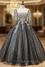 Black Tulle Sequins Short Sleeve Beading Quinceanera Dresses