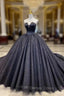 Black Tulle Sequins Strapless Wedding Dresses