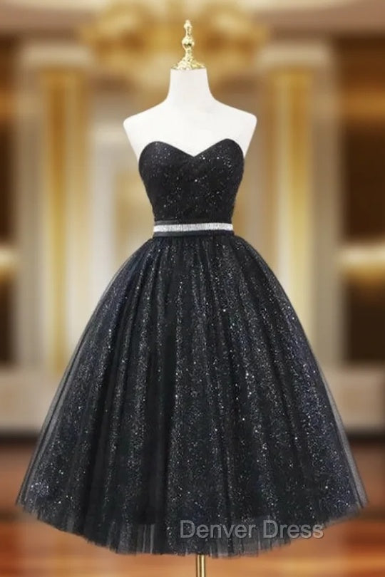 Black Tulle Sequins Sweetheart Pleats Homecoming Dresses Main image