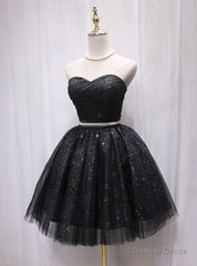 Black Tulle Sequins Sweetheart Pleats Homecoming Dress