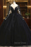 Black Tulle Sheer Neck Appliques Ball Gown Dresses