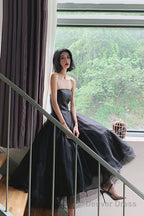 Black Tulle Short Prom Dress, Black Strapless Party Homecoming Dress