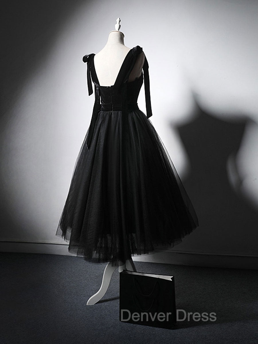 Black Tulle Short Prom Dresses, Black Tulle Formal Dresses