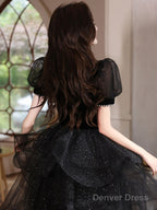 Black Tulle Short Prom Dress, Cute Black Homecoming Dresses
