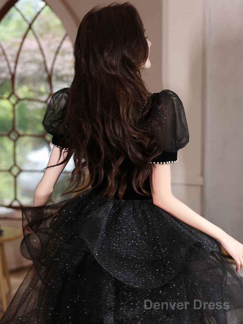 Black Tulle Short Prom Dress, Cute Black Homecoming Dresses