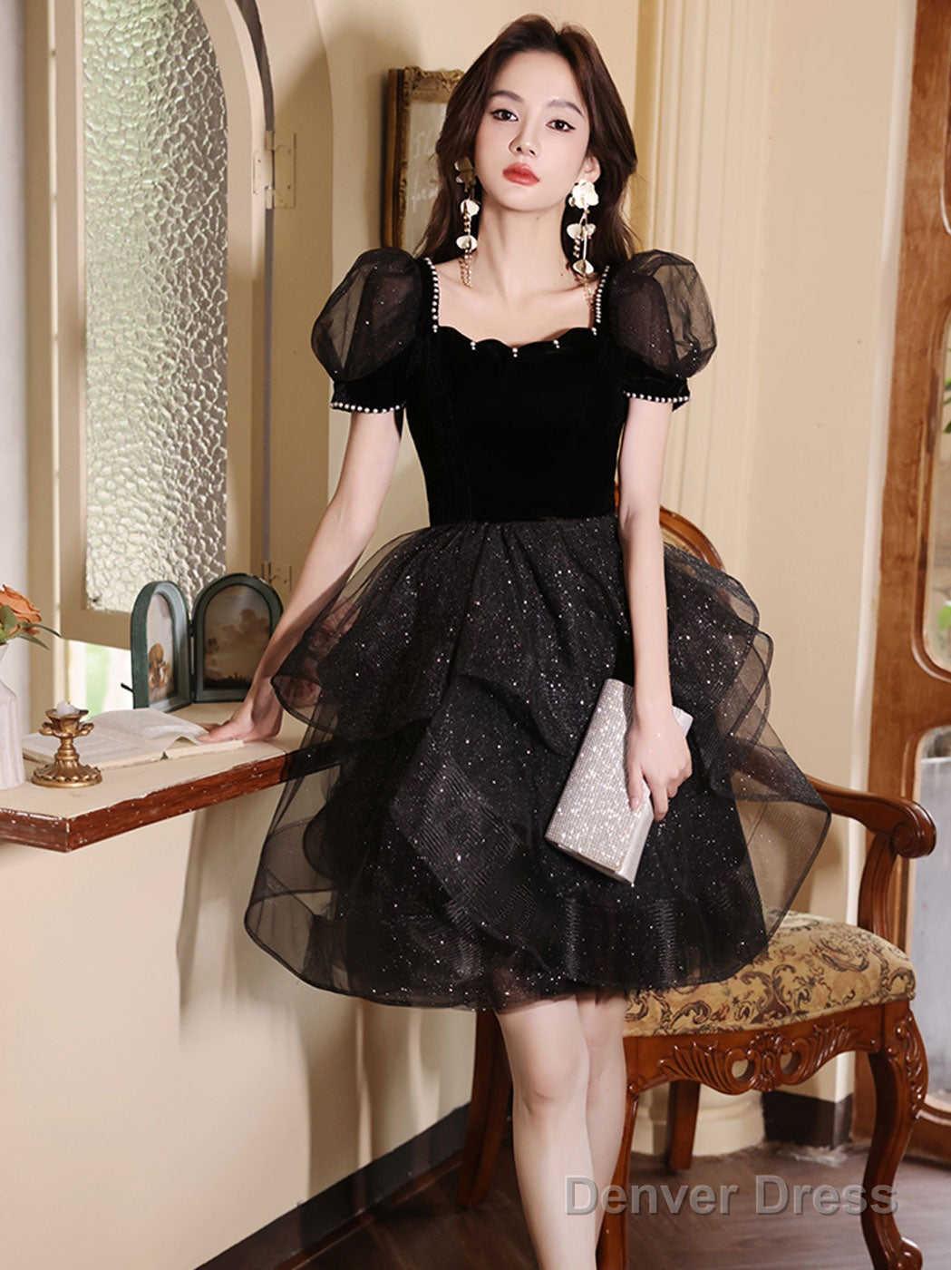 Black Tulle Short Prom Dress, Cute Black Homecoming Dress Main image