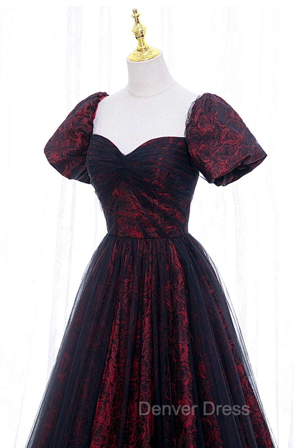 Black Tulle Short Sleeve Formal Evening Dresses, Off the Shoulder Prom Dresses Secondary image