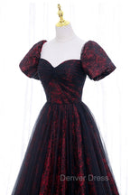 Black Tulle Short Sleeve Formal Evening Dresses, Off the Shoulder Prom Dresses