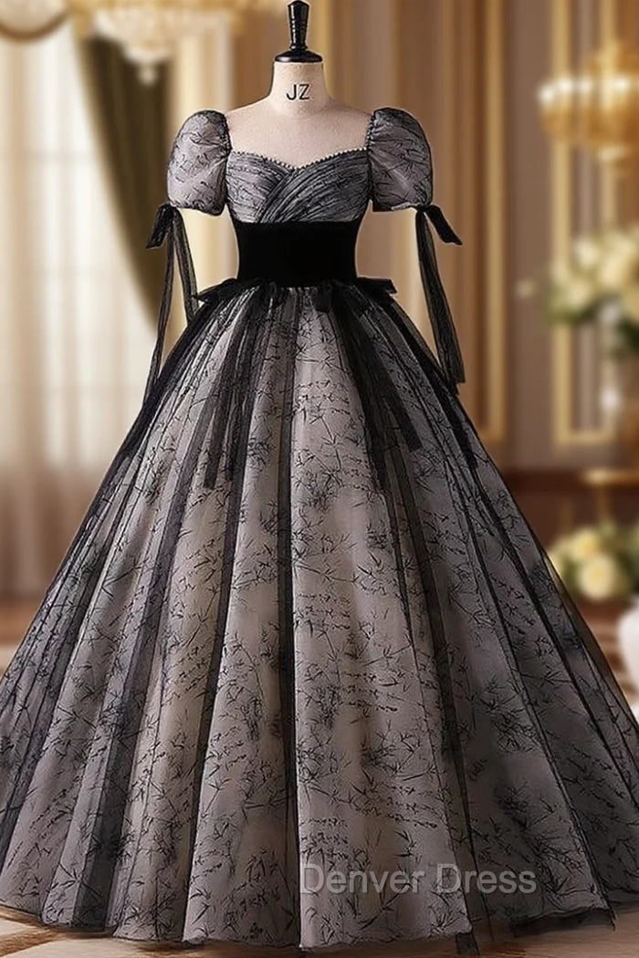 Black Tulle Short Sleeve Square Neck Quinceanera Dresses Main image