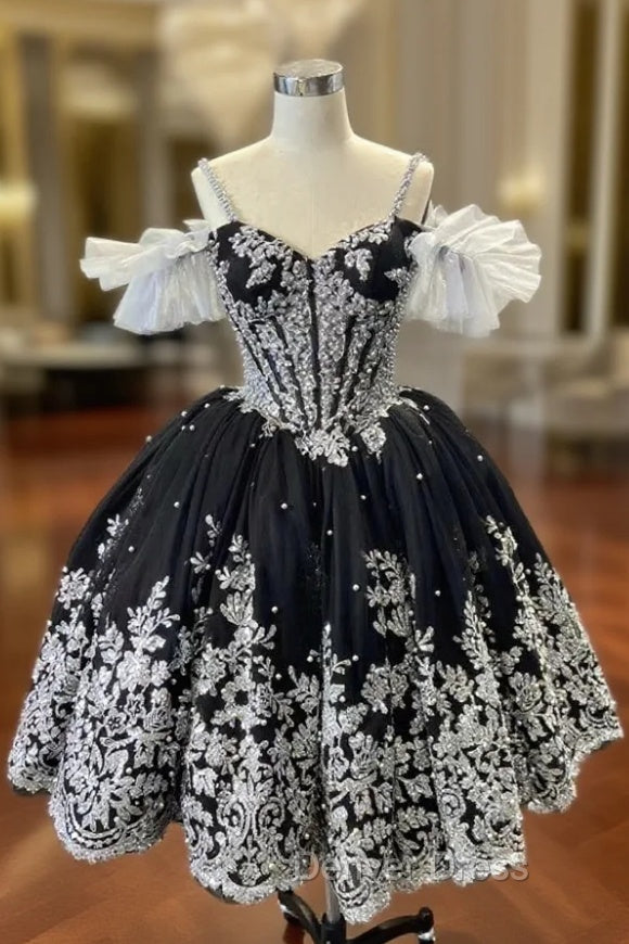 Black Tulle Silver Sequins Appliques Short Prom Dresses Main image