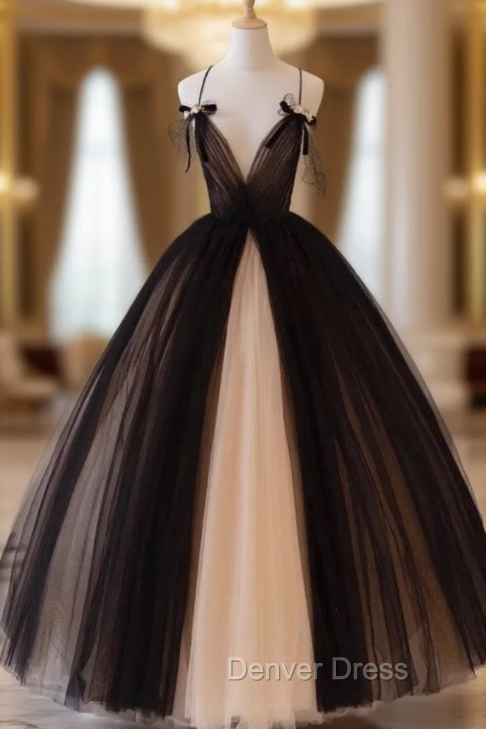 Black Tulle Spaghetti Straps Tulle Prom Dresses Main image