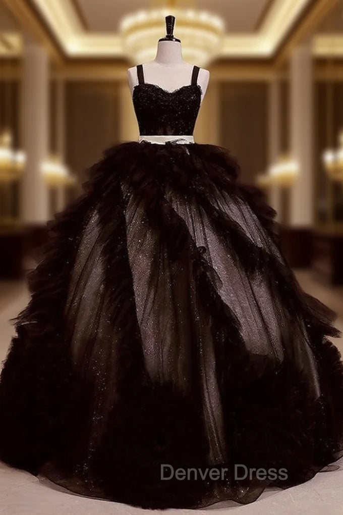 Black Tulle Straps Sequins Quinceanera Dresses Main image