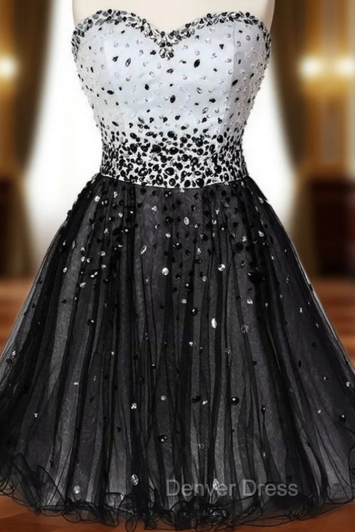 Black Tulle Sweetheart Beading Short Homecoming Dresses