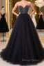Black tulle sweetheart neck long prom Dress, black Prom Dresses