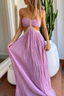 Purple Strapless Cut Out A-Line Long Prom Dresses