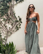 Purple Strapless Cut Out A-Line Long Prom Dresses