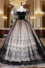 Black Tulle V-neck Short Sleeve Quinceanera Dresses