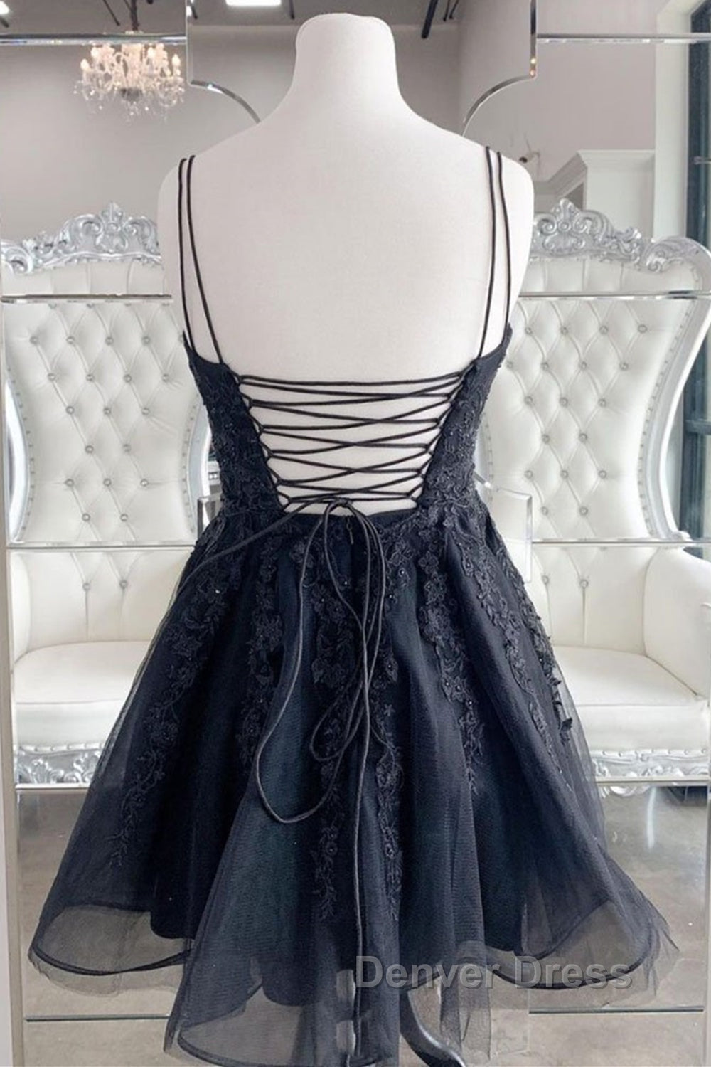 Black V Neck Backless Lace Short Prom Dress, Backless Black Lace Homecoming Dress, Black Lace Prom Dresses Secondary image