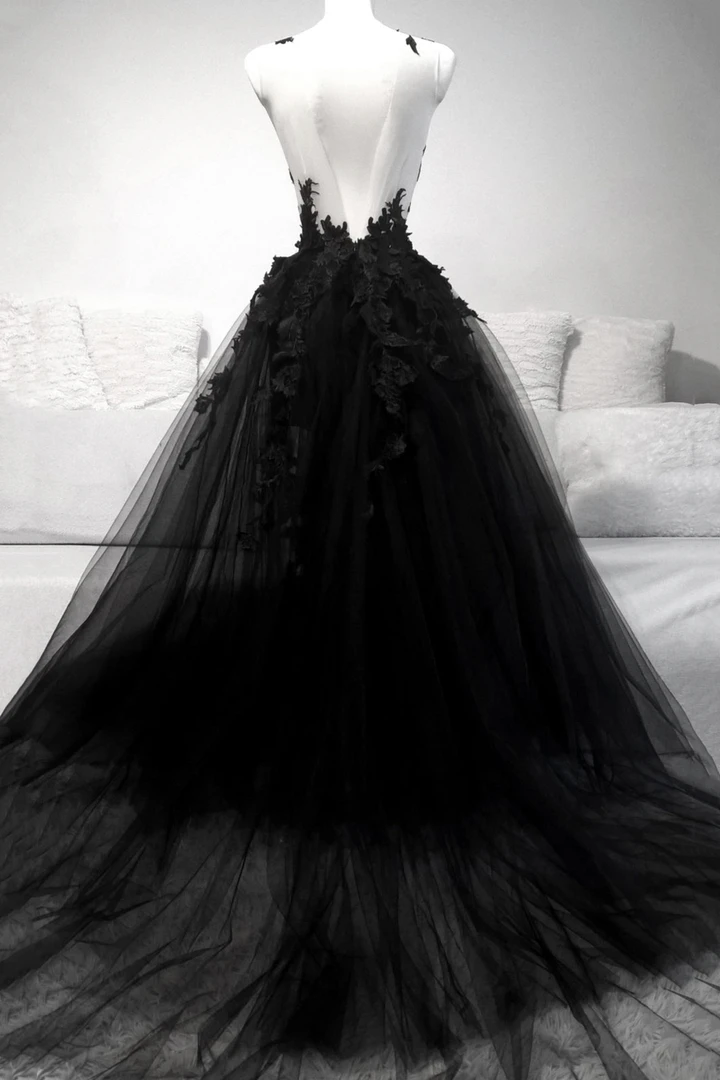 Black V Neck Lace Long Prom Dress A Line Prom Dresses Secondary image