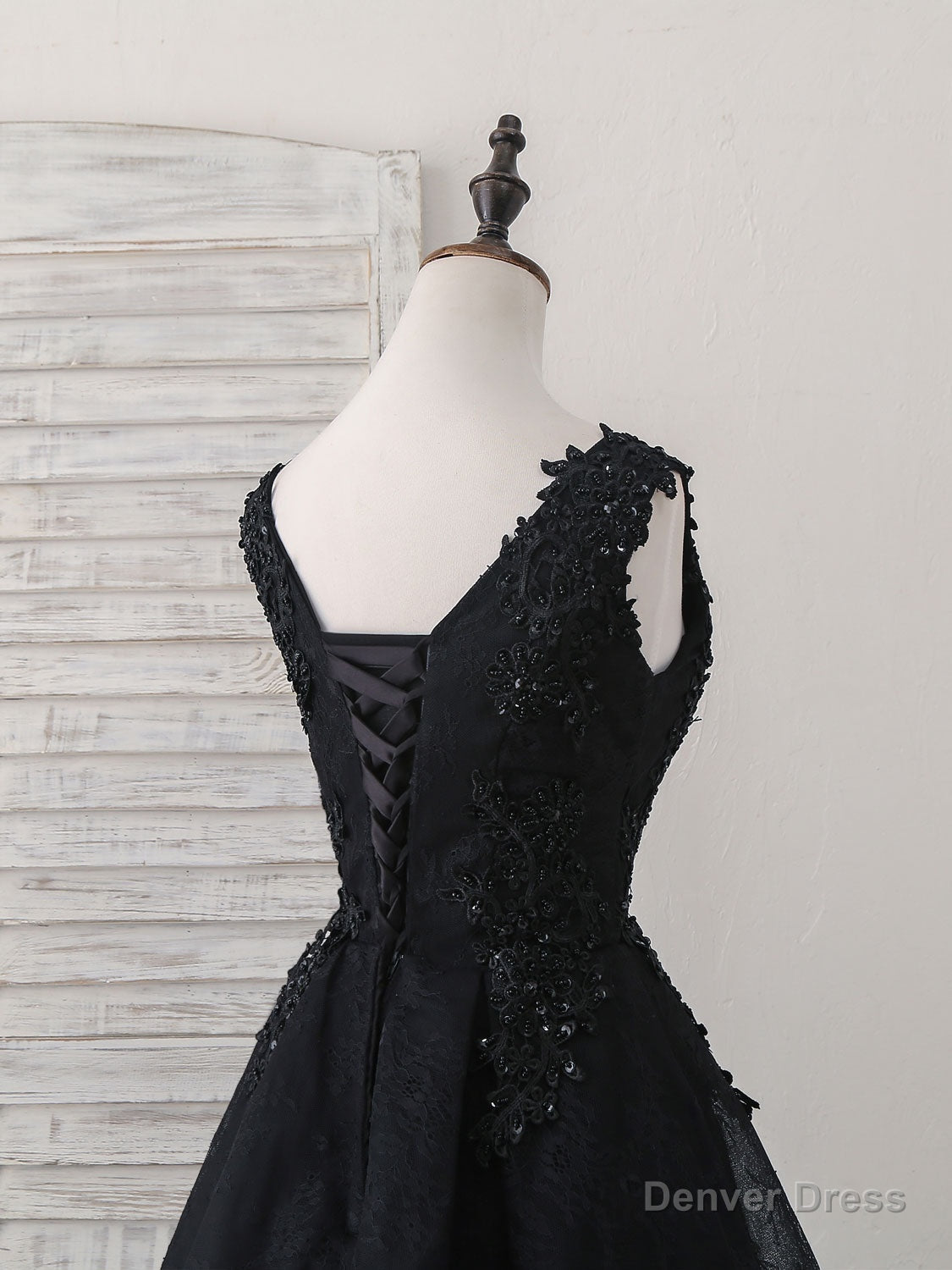 Black V Neck Lace V Neck Short Prom Dress, Black Homecoming Dresses