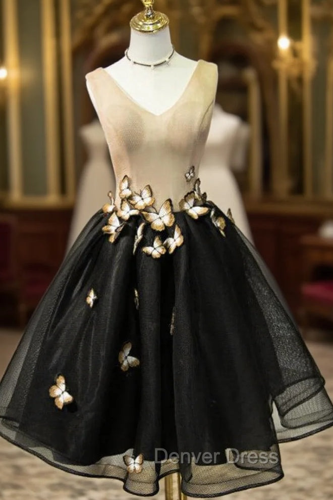 Black V Neck Organza Homecoming Dresses Main image