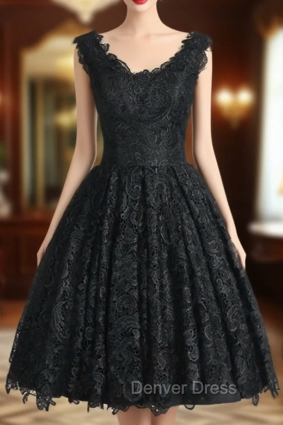 Black V-neck Prom Dresses A-line Knee-length Homecoming Dresses