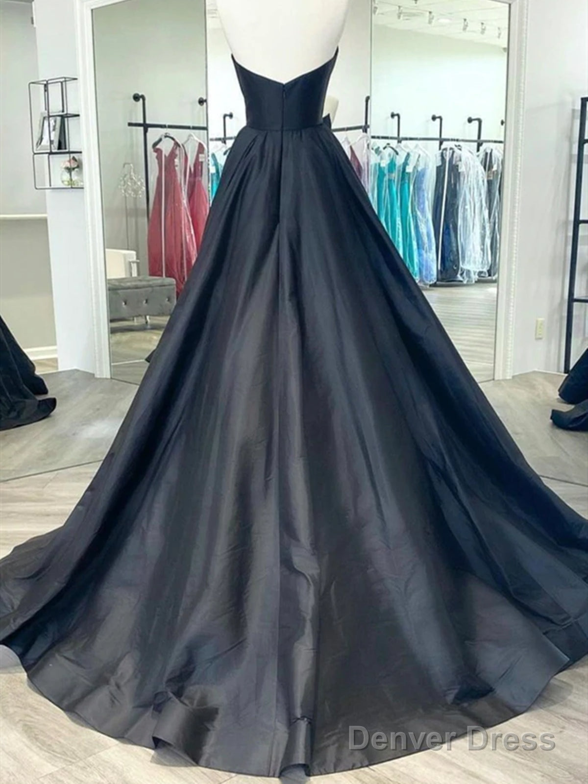 Black V Neck Satin Prom Dresses, Black V Neck Long Formal Graduation Dresses Secondary image
