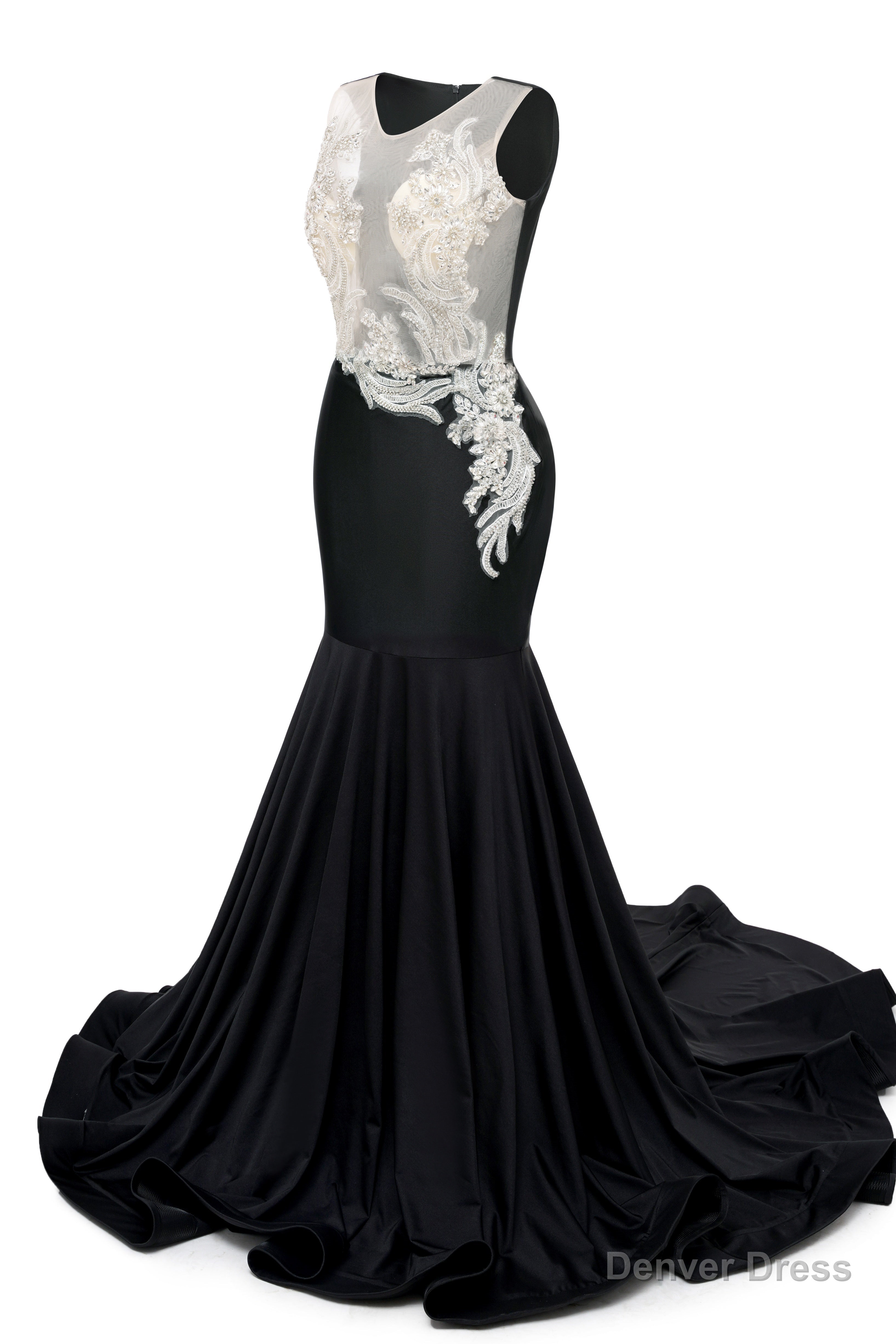 Black V-Neck Sheer Corset Prom Dresses Beaded Mermaid Long Train Evening Gowns Secondary image