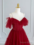 Black V-Neck Spaghetti Strap Tea Length Prom Dress, Cute A-Line Evening Party Dress