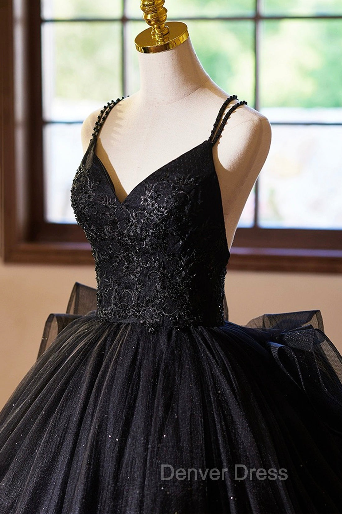 Black V Neck Tulle Lace Prom Dress, Gorgeous A Line Prom Dresses