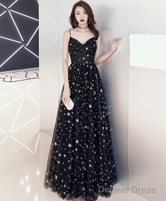 Black V Neck Tulle Long Prom Dress, Black Evening Dress Secondary image