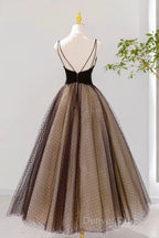 Black V-Neck Tulle Short Prom Dresses, A-Line Black Tea Length Party Dresses