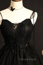 Black V-Neck Tulle Short Prom Dresses, Black A-Line Homecoming Party Dresses