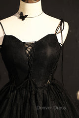 Black V-Neck Tulle Short Prom Dresses, Black A-Line Homecoming Party Dresses