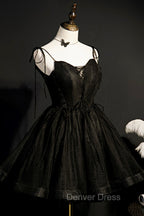 Black V-Neck Tulle Short Prom Dresses, Black A-Line Homecoming Party Dresses