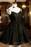 Black V-Neck Tulle Short Prom Dresses, Black A-Line Homecoming Party Dresses