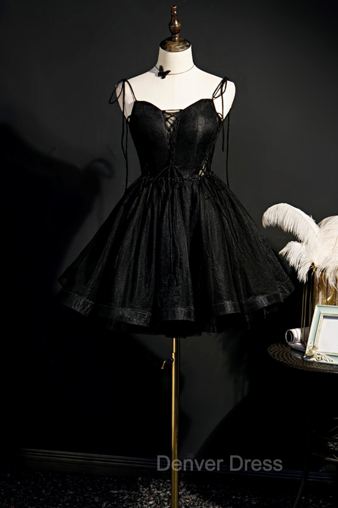 Black V-Neck Tulle Short Prom Dresses, Black A-Line Homecoming Party Dresses