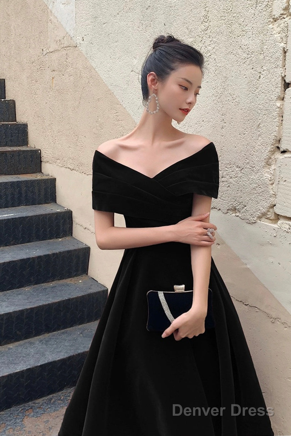 Black V-Neck Velvet Floor Length Prom Dress, Black Evening Party Dress Secondary image