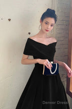 Black V-Neck Velvet Floor Length Prom Dress, Black Evening Party Dress