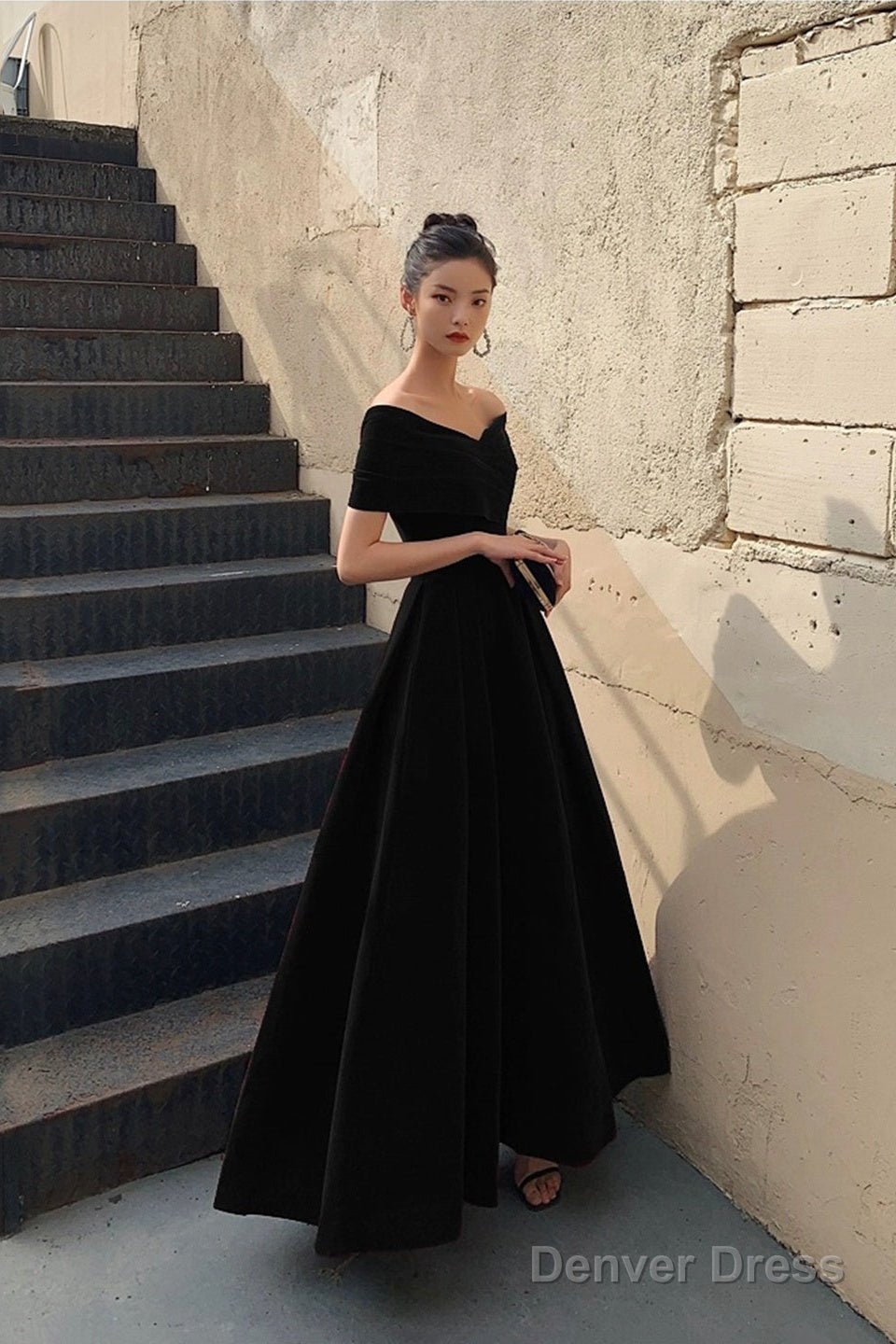 Black V-Neck Velvet Floor Length Prom Dress, Black Evening Party Dress
