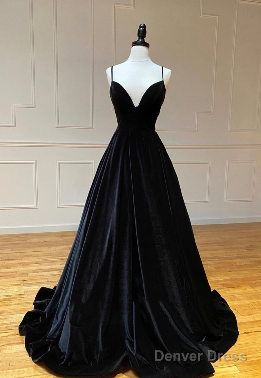 Black V Neck Velvet Prom Dress Evening Dress Main image