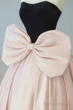 Black Velvet And Pink Satin Floor Length Prom Dress, Beautiful Strapless Evening Party Dress