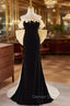 Black Velvet Champagne Bow Strapless Prom Dresses